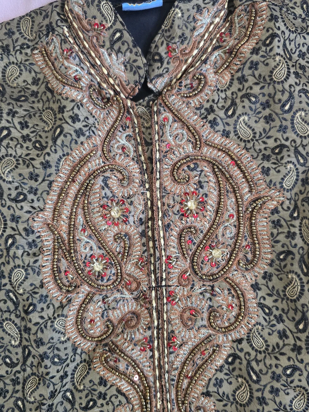New Boys Embroidered Gold & Black Kurta Set with Cream Pants